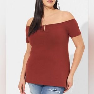 Torrid plus off shoulder short sleeves top, 1XL, brown